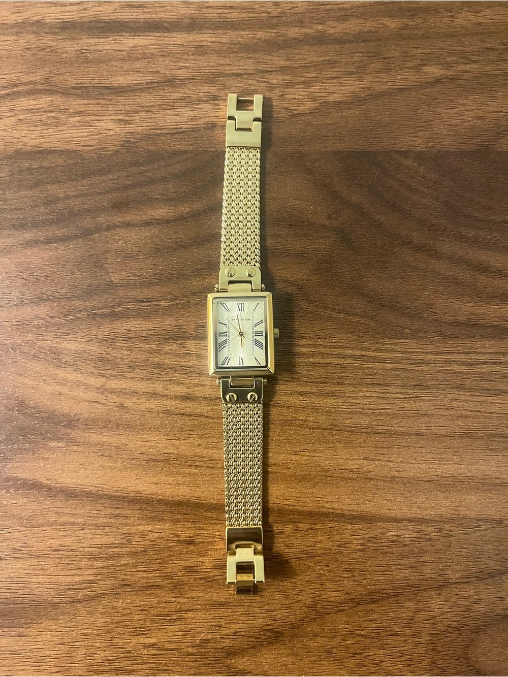 Anne Klein Gold-Tone Rectangular Mesh Bracelet Watch
